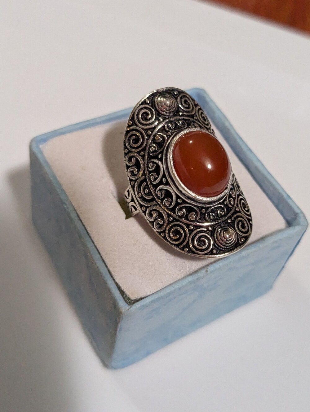 Handcrafted Carnelian Filigree Bohemian Statement Ring (6.5)